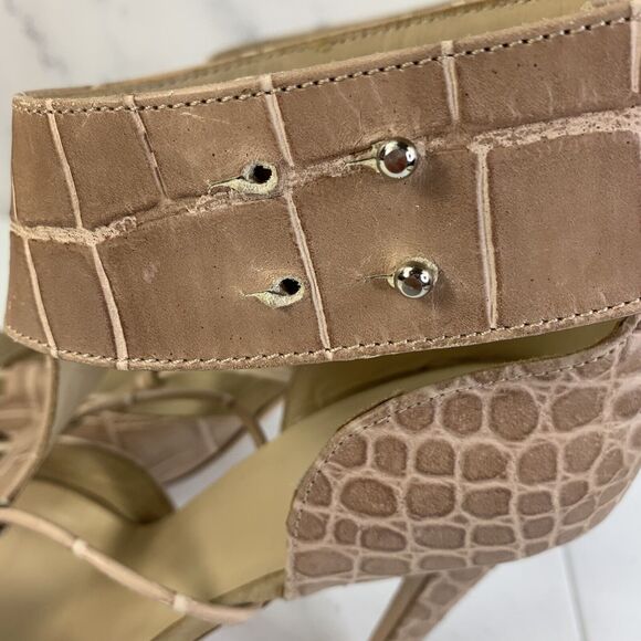 Diesel Heels Stilettos Size 39 8.5 Leather Embossed Croc Beige Open Toe Womens - Picture 12 of 14